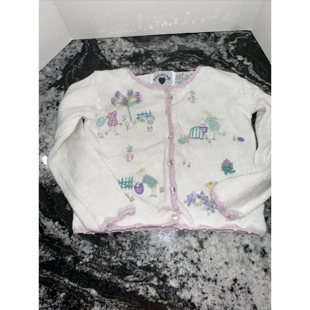 Vintage Hartstrings cardigan 3T   pastel floral and Easter Egg Hunt embroidery